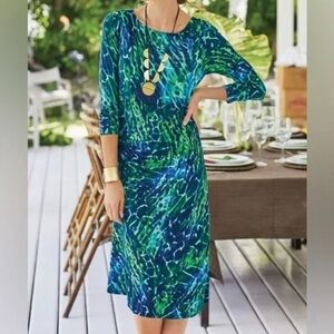 Soft Surroundings Blue and Green Long Sleeve Midi Dress